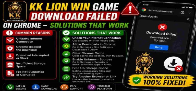 KK LION Download Failed on Chrome 1 KKLion game download failed image